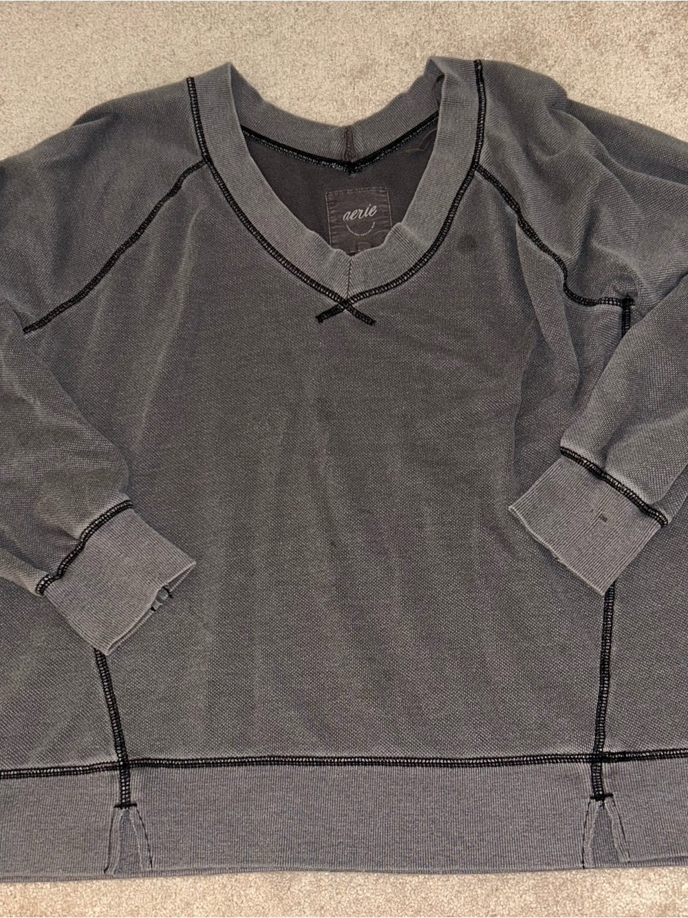 New Aerie Women’s Charcoal Gray V-Neck Sweatshirt